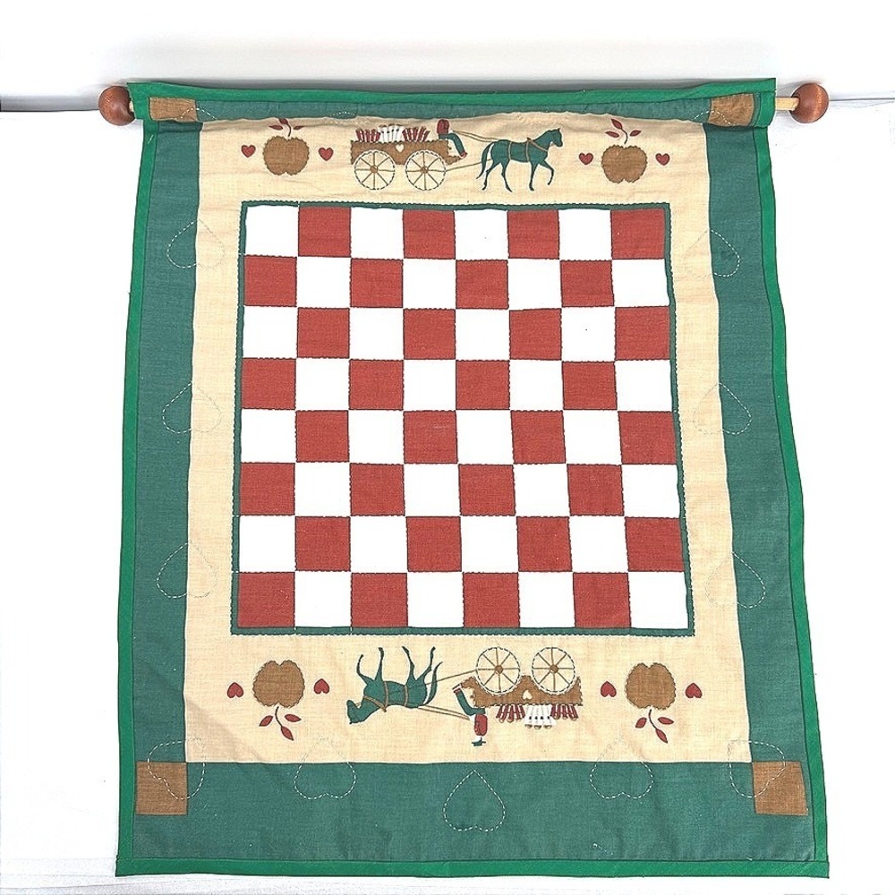 Amish Gameboard Checkerboard Horse Fabric Panel Wall Hanging Carriage